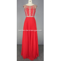 Red Long Embroidered Beading Chiffon Dress